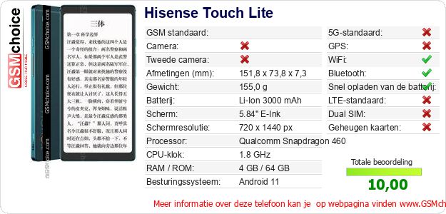 Hisense Touch Lite Technische gegevens 