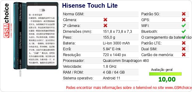 Hisense Touch Lite Especificações técnicas do telemóvel Hisense Touch Lite Especificações técnicas do telemóvel