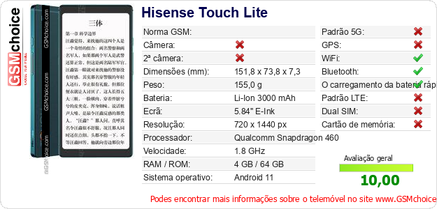 Hisense Touch Lite Especificações técnicas do telemóvel Hisense Touch Lite Especificações técnicas do telemóvel