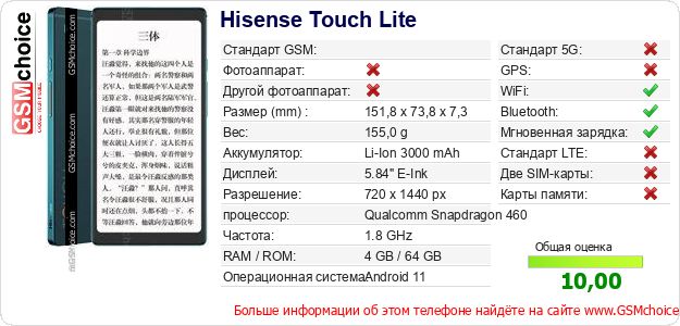 Hisense Touch Lite Технические данные телефона Hisense Touch Lite Технические данные телефона