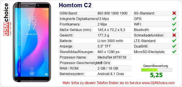 Homtom C2 technische Daten Homtom C2 technische Daten