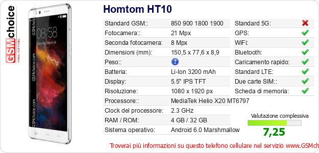 Homtom HT10 Dati tecnici di telefono cellulare Homtom HT10 Dati tecnici di telefono cellulare