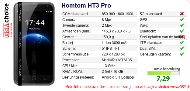 Homtom HT3 Pro Technische gegevens 