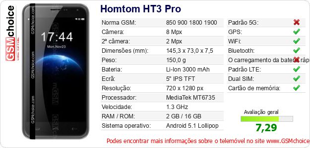 Homtom HT3 Pro Especificações técnicas do telemóvel Homtom HT3 Pro Especificações técnicas do telemóvel