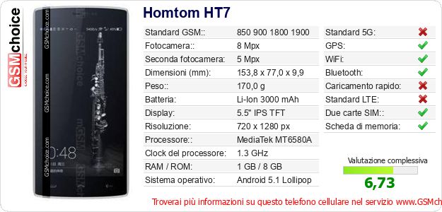 Homtom HT7 Dati tecnici di telefono cellulare Homtom HT7 Dati tecnici di telefono cellulare