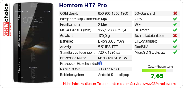 Homtom HT7 Pro technische Daten Homtom HT7 Pro technische Daten