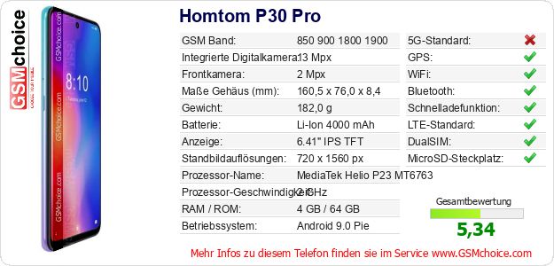 Homtom P30 Pro technische Daten Homtom P30 Pro technische Daten