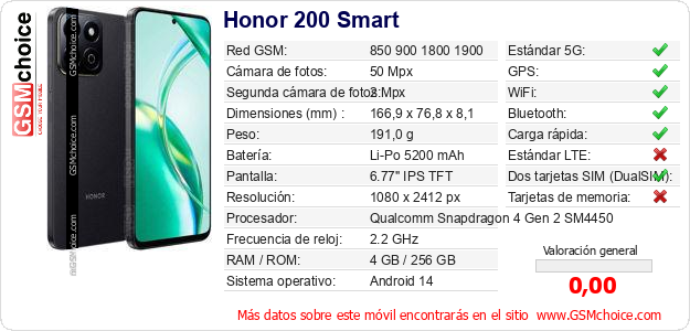 Honor 200 Smart Datos técnicos del móvil 