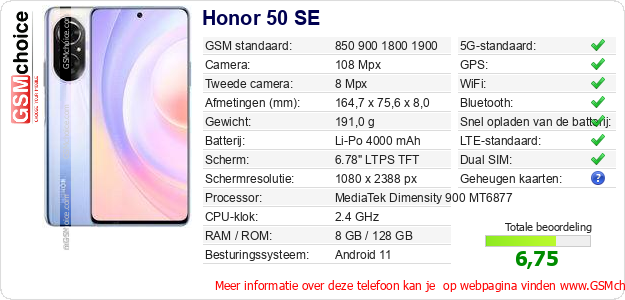 Honor 50 SE Technische gegevens 