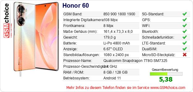 Honor 60 technische Daten Honor 60 technische Daten
