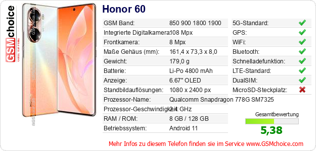 Honor 60 technische Daten Honor 60 technische Daten