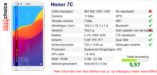 Honor 7C Technische gegevens 