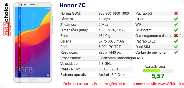 Honor 7C Especificações técnicas do telemóvel 