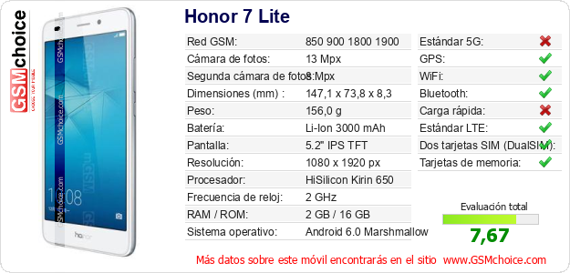Honor 7 Lite Datos técnicos del móvil Honor 7 Lite Datos técnicos del móvil