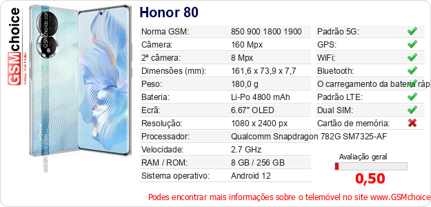 Honor 80 Especificações técnicas do telemóvel Honor 80 Especificações técnicas do telemóvel
