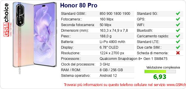 Honor 80 Pro Dati tecnici di telefono cellulare 