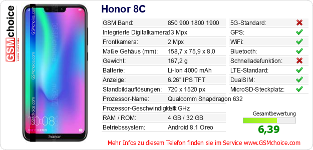 Honor 8C technische Daten Honor 8C technische Daten