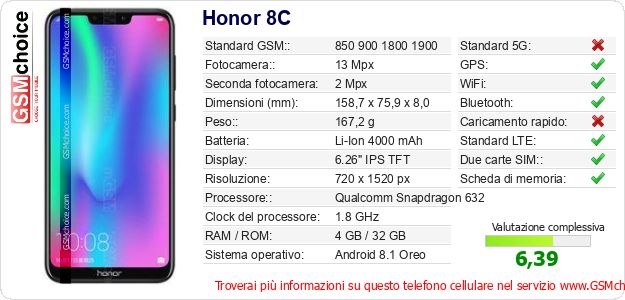 Honor 8C Dati tecnici di telefono cellulare Honor 8C Dati tecnici di telefono cellulare