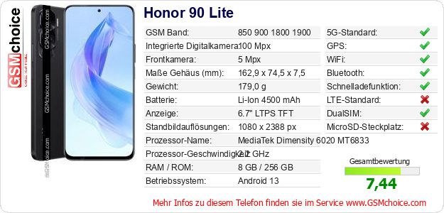 Honor 90 Lite technische Daten Honor 90 Lite technische Daten