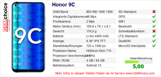 Honor 9C technische Daten Honor 9C technische Daten