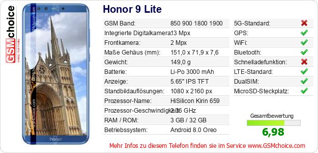Honor 9 Lite technische Daten Honor 9 Lite technische Daten
