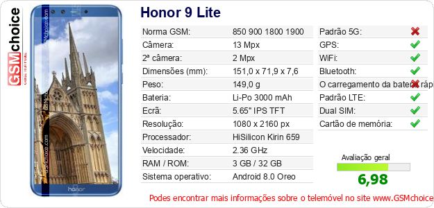 Honor 9 Lite Especificações técnicas do telemóvel Honor 9 Lite Especificações técnicas do telemóvel