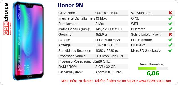 Honor 9N technische Daten Honor 9N technische Daten