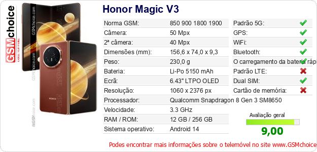 Honor Magic V3 Especificações técnicas do telemóvel Honor Magic V3 Especificações técnicas do telemóvel