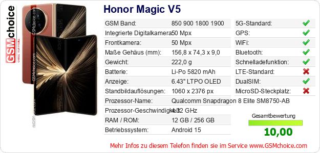Honor Magic V5 technische Daten Honor Magic V5 technische Daten