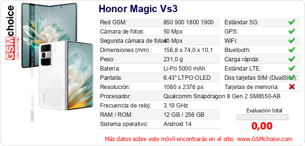 Honor Magic Vs3 Datos técnicos del móvil Honor Magic Vs3 Datos técnicos del móvil