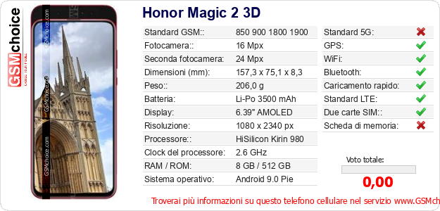 Honor Magic 2 3D Dati tecnici di telefono cellulare Honor Magic 2 3D Dati tecnici di telefono cellulare
