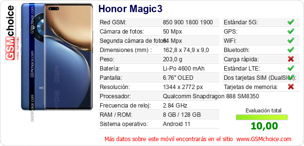 Honor Magic3 Datos técnicos del móvil Honor Magic3 Datos técnicos del móvil