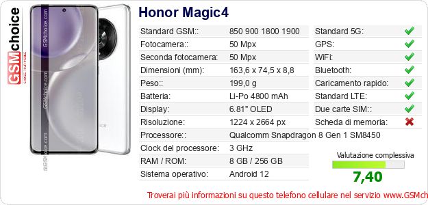 Honor Magic4 Dati tecnici di telefono cellulare 