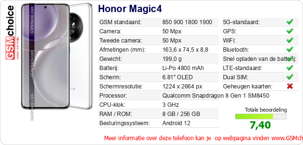Honor Magic4 Technische gegevens 