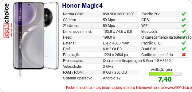 Honor Magic4 Especificações técnicas do telemóvel Honor Magic4 Especificações técnicas do telemóvel