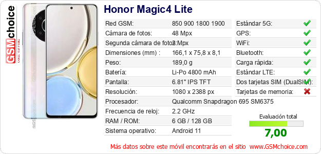 Honor Magic4 Lite Datos técnicos del móvil Honor Magic4 Lite Datos técnicos del móvil