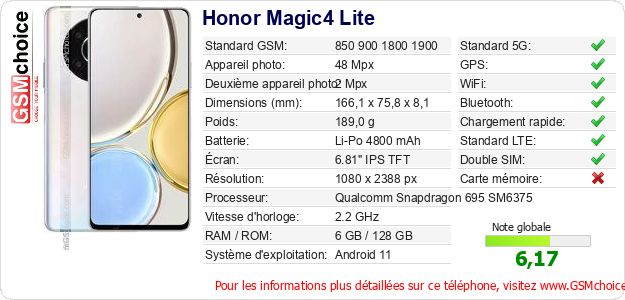 Honor Magic4 Lite Fiche technique Honor Magic4 Lite Fiche technique
