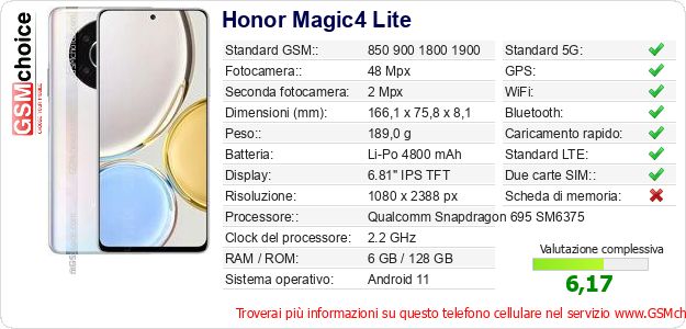 Honor Magic4 Lite Dati tecnici di telefono cellulare 