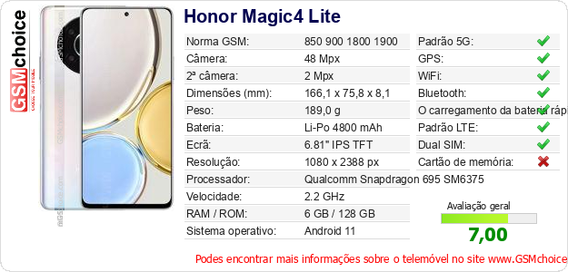 Honor Magic4 Lite Especificações técnicas do telemóvel 
