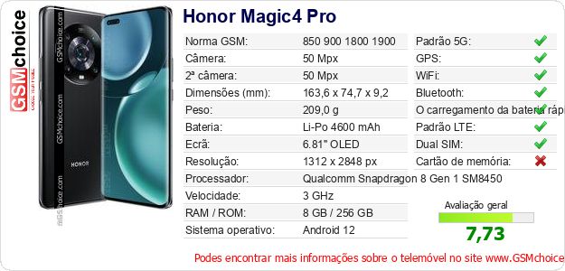 Honor Magic4 Pro Especificações técnicas do telemóvel Honor Magic4 Pro Especificações técnicas do telemóvel