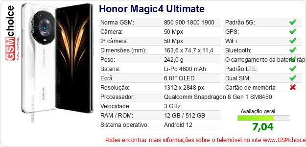 Honor Magic4 Ultimate Especificações técnicas do telemóvel 