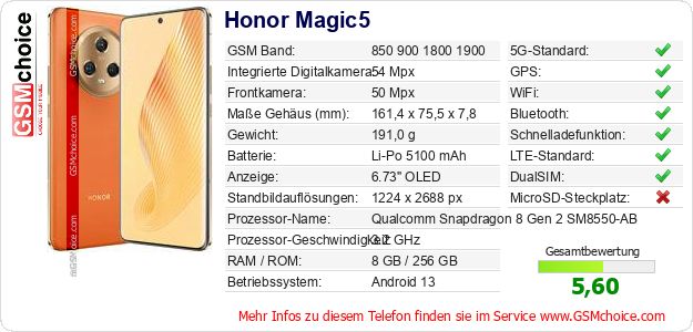 Honor Magic5 technische Daten Honor Magic5 technische Daten