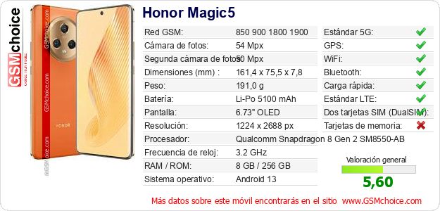 Honor Magic5 Datos técnicos del móvil Honor Magic5 Datos técnicos del móvil