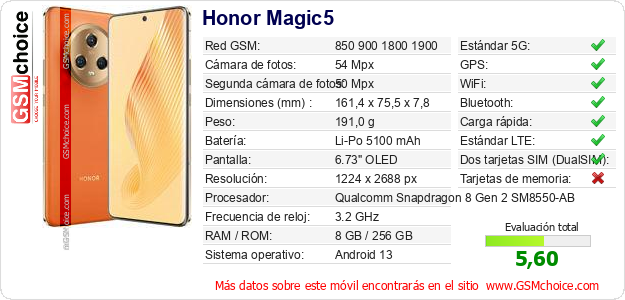 Honor Magic5 Datos técnicos del móvil 