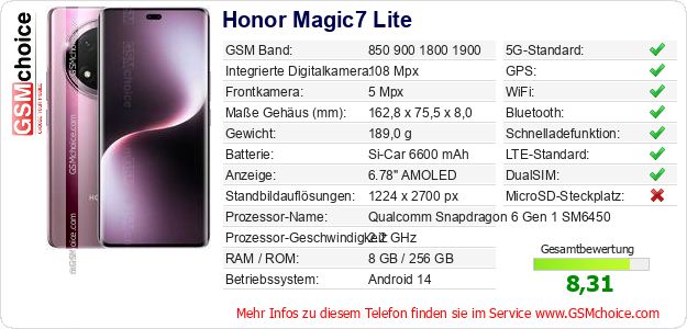 Honor Magic7 Lite technische Daten Honor Magic7 Lite technische Daten