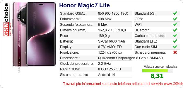 Honor Magic7 Lite Dati tecnici di telefono cellulare Honor Magic7 Lite Dati tecnici di telefono cellulare
