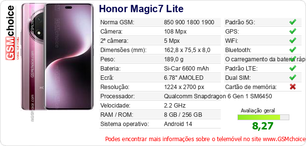 Honor Magic7 Lite Especificações técnicas do telemóvel 