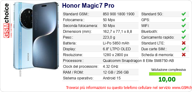 Honor Magic7 Pro Dati tecnici di telefono cellulare 