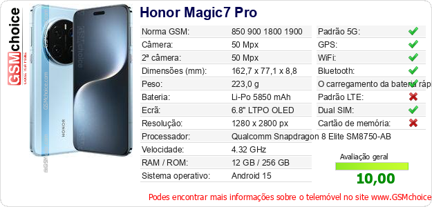 Honor Magic7 Pro Especificações técnicas do telemóvel 