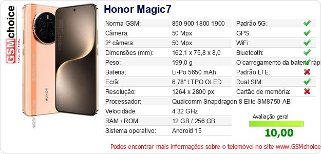 Honor Magic7 Especificações técnicas do telemóvel Honor Magic7 Especificações técnicas do telemóvel